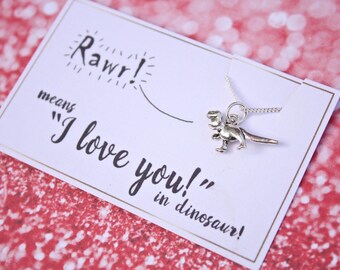 Dinosaur necklace Rawr means I love you in Dinosaur necklace T-rex necklace romantic gift funny romantic gift silver dinosaur T Rex necklace