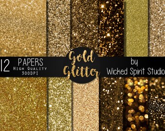 Gold Glitter Scrapbook Paper Set/ INSTANT DOWNLOAD/ Printable/ DIY/ Scrapbooking/ Paper/ digital paper/ textures/ crafts Gold Metallic