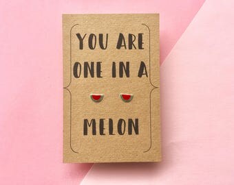 Silver Watermelon Earrings with Hand Designed Kraft Gift Card