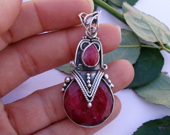 Ruby Pendant, Ruby Gemstone Pure 925 Sterling Silver Pendant, Birthstone Pendant, Ruby Silver Pendant, Ruby Jewelry, Boho Pendant
