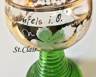 Vintage wine rummer,wine glass, vintage wine glass, vintage wine glass,gilded wine glass,gilded wine rummer,honed glass