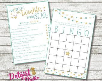 Twinkle Twinkle Little Star Baby Shower Games mommy or daddy and Bingo - Neutral/Boy/Girl/ PINK, MINT, BLUE