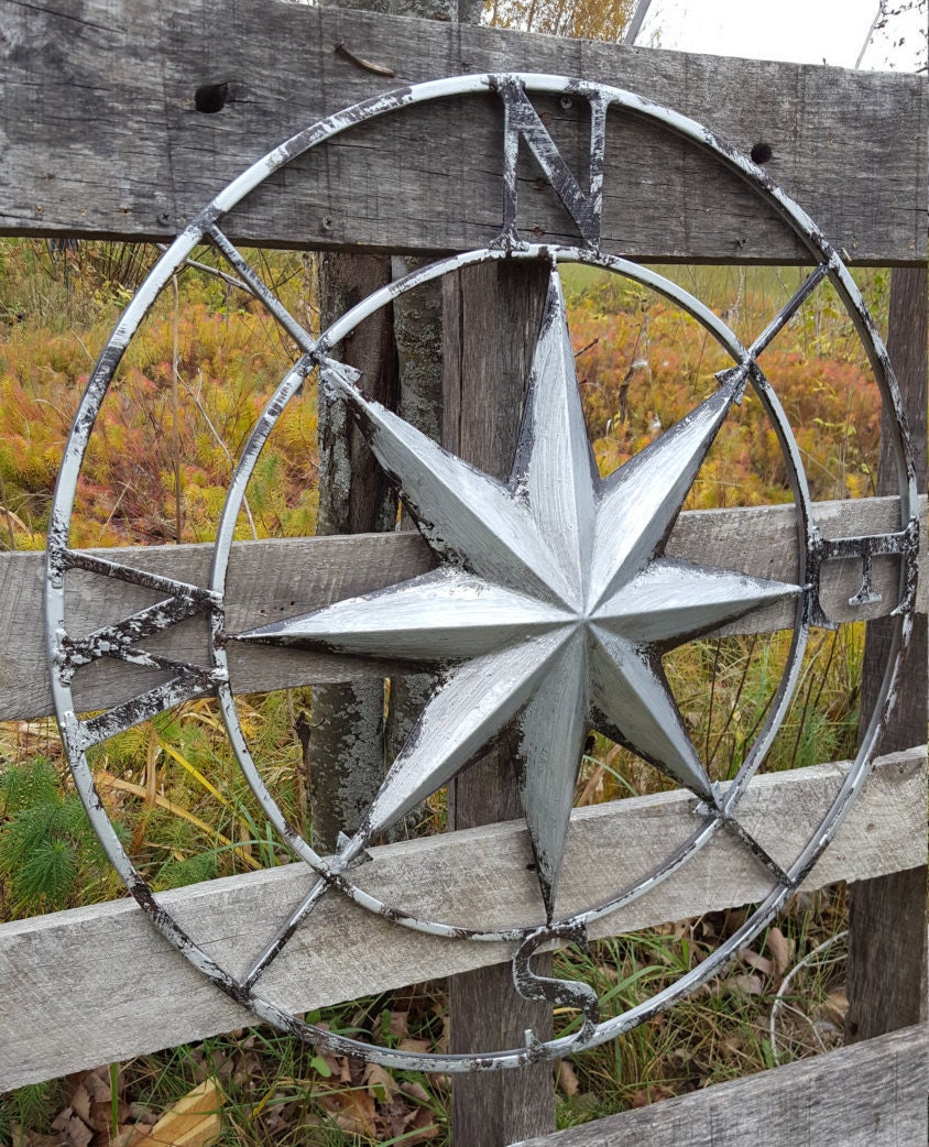 Silver Compass Rose Large Metal Wall Art Nautical Wall Art