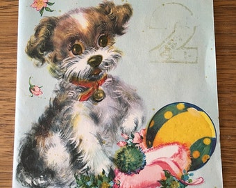 Vintage | Puppy Dog | 2nd Birthday | Greeting Card