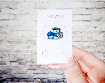 Tea and Books Enamel Pin | bookish pin, geek gifts, literary pin, bookworm for her, lapel pin, tea pin, book pin, tea lover gift, pin game