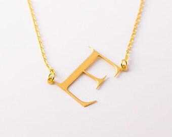 large initial necklace: oversized letter, alphabet, personalized, sideway initial, Necklaces / Personalized Jewelry / Fashion Necklace