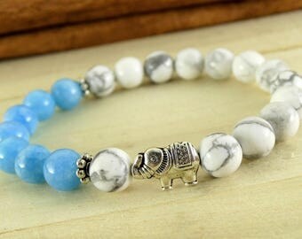 Elephant bracelet Yoga jewelry Stone jewelry Aquamarine bracelet Gemstone bracelets Animal bracelet Beaded bracelets Womens healing bracelet