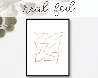 Bobby Pins Print // Real Gold Foil // Minimal // Gold Foil Art Print // Home Decor // Modern Office Print // Typography // Fashion Print