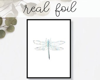Dragonfly Print // Real Gold Foil // Minimal // Gold Foil Art Print // Home Decor // Modern Office Print // Insect Nature // Fashion Print