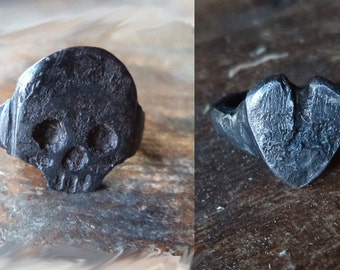 Hand forged Swedish Steel Iron Heart or Skull ring