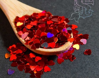 Red Heart shape holographic glitter 4grams, nail art, nail gel, nail acrylic, UV resin, valentine.