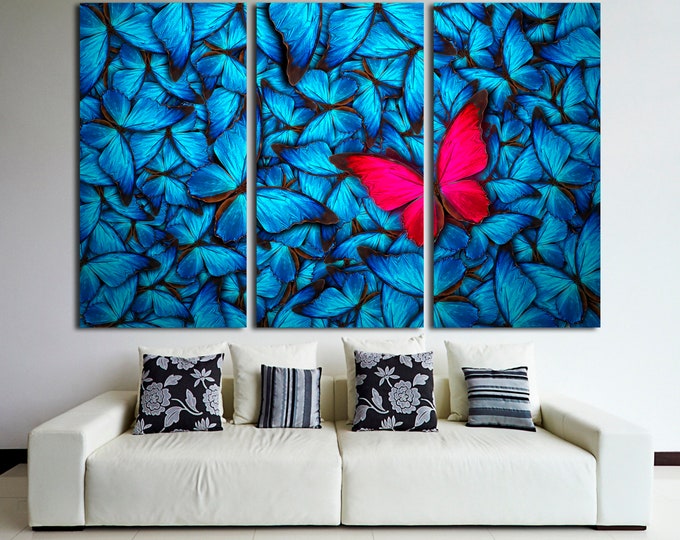 Colorful butterfly abstract fine art wall art canvas print for home decor, red butterfly original painting wall art print set on canvas
