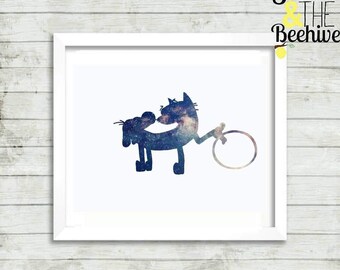 Hula hooping cat dog, nickelodeon, galaxy, print