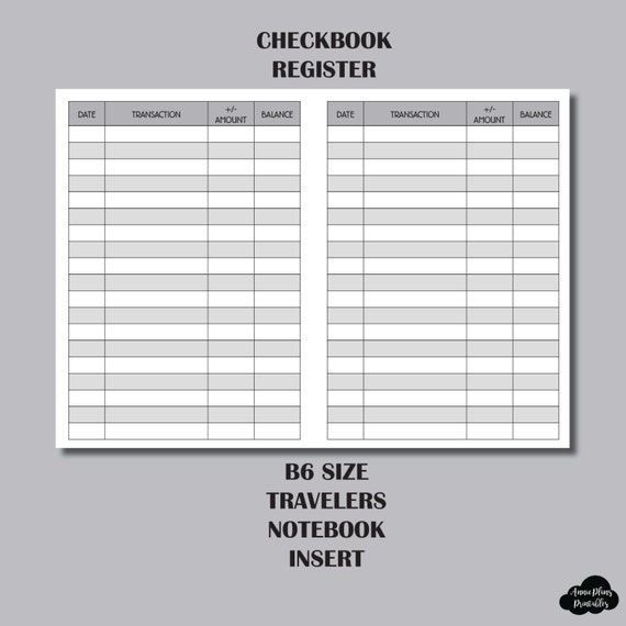 CHECKBOOK REGISTER B6 Sized Travelers Notebook Insert