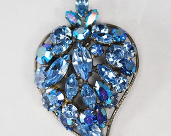 Vintage Regency Blue AB Rhinestone Brooch
