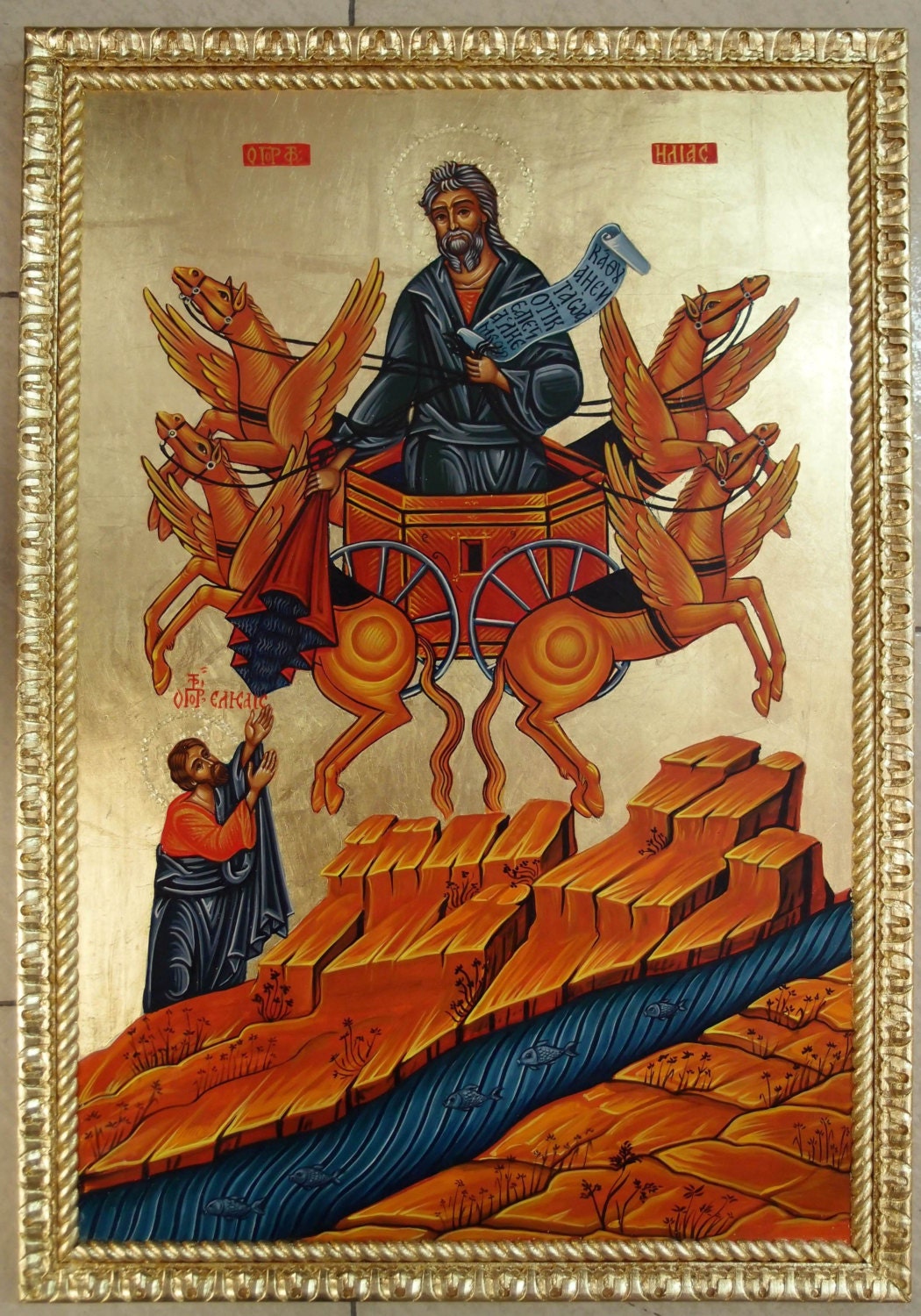 St. Elias hand painted Framed Greek icon Russian icon