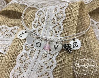 Charm bangle, love, silver adjustable bangle, expandable bangle, unique handmade bangle, flexible bangle, made in Italy, Valentine's gift