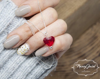 Swarovski heart, 925 sterling silver, heart necklace, made in Italy, birthday gifts, engagement gift, Valentine's gift, handmade jewelry