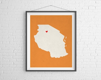 Custom Tanzania Silhouette Print, Customized Map Art, Personalized Gift, Heart Map Print, Tanzania Map, Africa Gifts, African Art, Poster