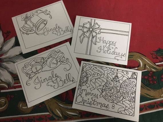 Color Your Own Christmas Cards Set of Four Instant Download