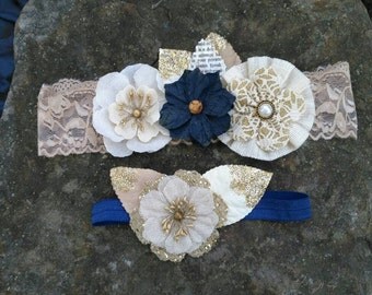 Rustic Navy Blue Garter Set. Includes one to keep & one to throw.
