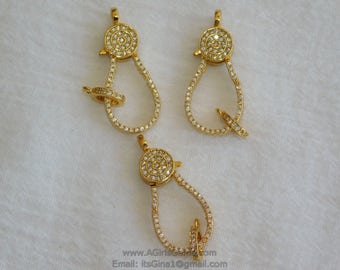 Medium Gold Plated Lobster Claw Clasp and Pave Jump ring 13 mm x 35 mm Connector bead chain necklace Cubic Zirconia Paved CZ Findings