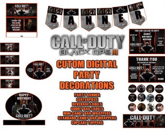 Call of Duty Black Opts 111 Custom Digital Party Invitations, Thank You and Decorations, Banner and More