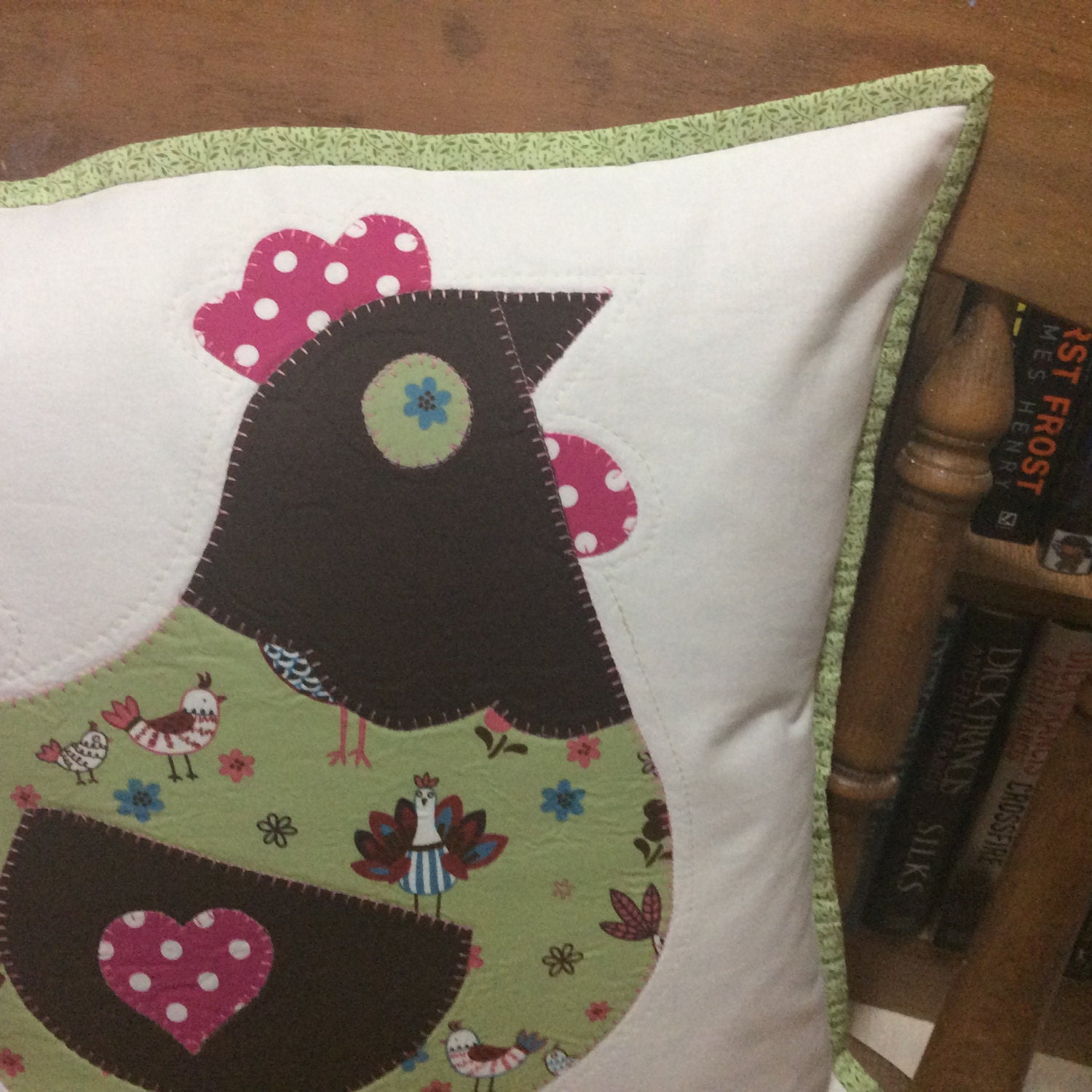 Applique patchwork cushion featuring a by MyBigFatQuarterQuilt