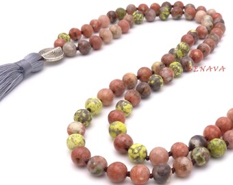 Mala necklace natural stone of Jasper beads pendant tassel colorful long necklace ladies