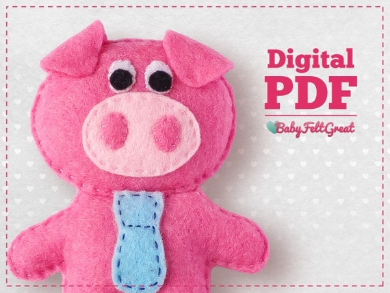 Felt animals Sewing Pattern PDF DIY Pig Felt ornament