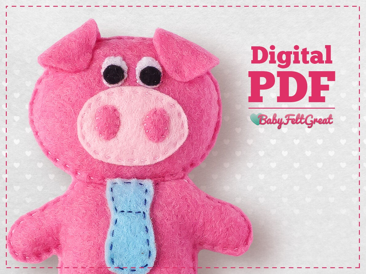 Felt animals Sewing Pattern PDF DIY Pig Felt ornament