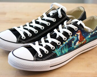Red Fox and Fireflies Custom Converse - Hand-Painted