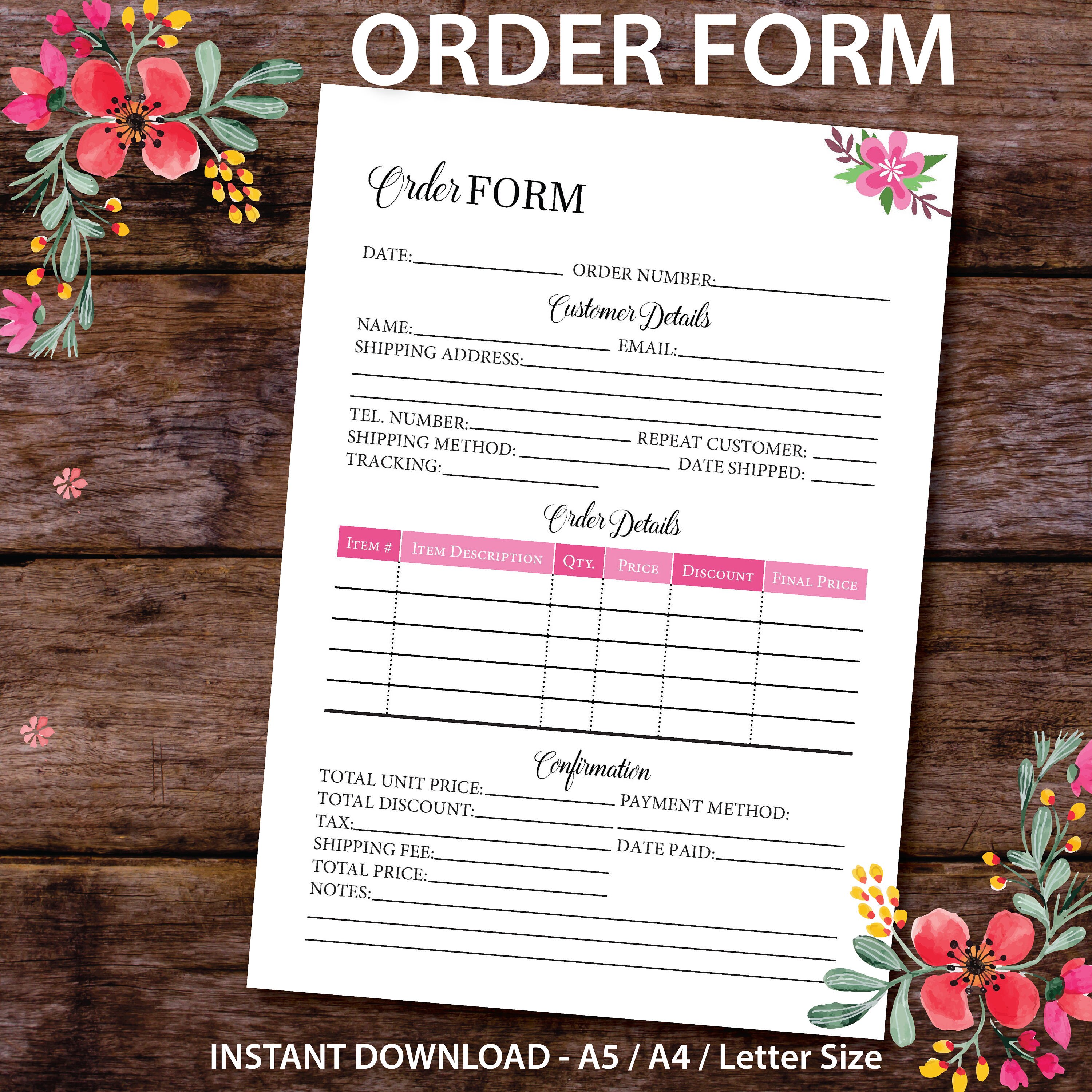 letter y template Form Etsy Insert Printable Template Order Planner Order Form