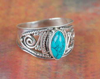 Turquoise Ring, Sterling Silver Turquoise Ring, December Birthstone Jewellery, Cocktail Ring, Handmade Jewellery, Gift For Her, BJR-429-TU