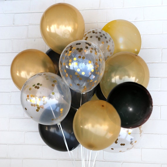 Gold & black Confetti balloon celebration set of by TokyoSaturday