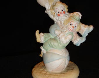 Porcelain Clowns Figurine Clowns on a Ball Figurine Clown Collectible