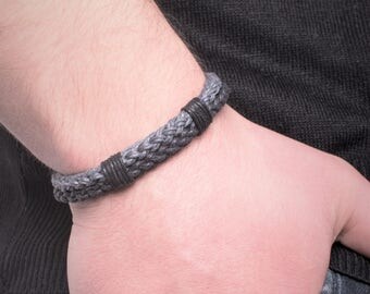 Men's Cotton Rope & Steel Clasp Braided Bracelet Men's Vegan Cotton Bracelet Best Vegan Gift Vegan Jewelry Vegan Gift Cotton Rope Bracelet