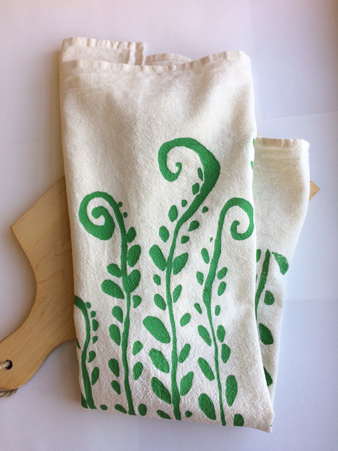Hand printed Tea Towel LeafyVines Flour Sack Towel Kitchen