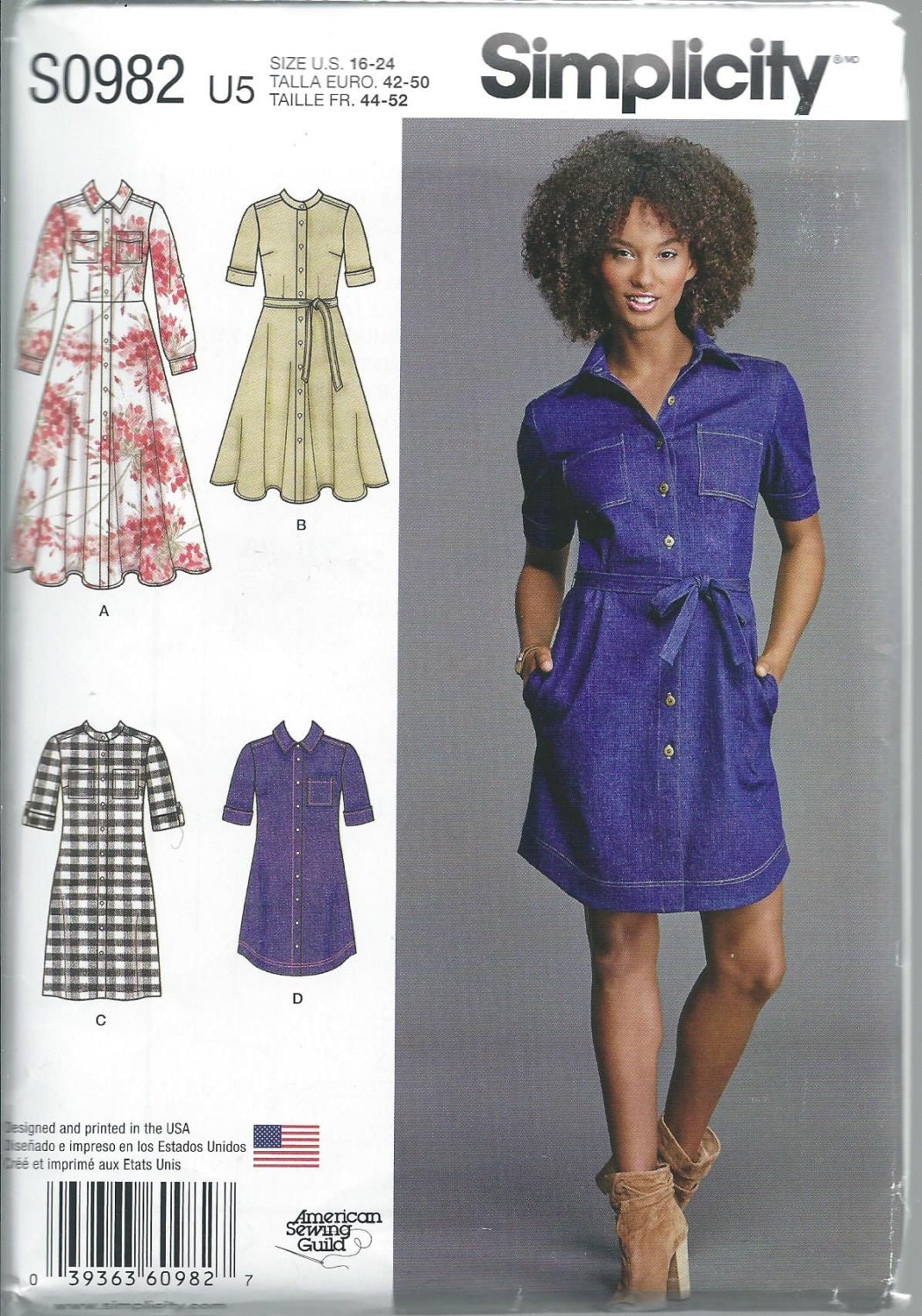 Simplicity 8014 Sewing Pattern Misses Shirt Dress S0982 Womens