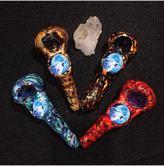 Howling Wolf Pipe Glass pipe tobacco Smokers by Duststarrcreations