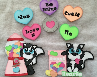 Premade Paper Piecing Die Cut "Sweet Heart Skunk" 8 piece Embellishment Set
