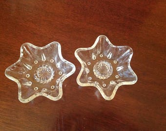 Vintage Star Shaped Clear Glass Candle Holder Set of 2