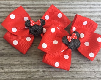 Minnie Mouse Bows / Minnie Mouse Piggy Tails Bows / Disney World Bows / Disney Bows / Set of 2