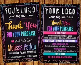 Care Card And Thank You Card - Washing And Care Instructions - Return Policy - Chalkboard/Black - Personalized - YOU PRINT