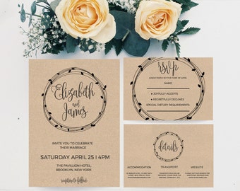 Wedding invitation template, Diy printable Wedding Invitation template, Printable Wedding Invitation Set, Printable wedding invite, DOWNLOAD