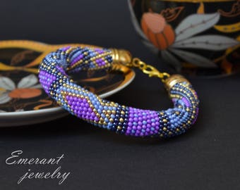 Ethnic boho Purple bracelet Blue Seed bead bracelet Crochet bracelet Tender Dainty bracelet Unique Women gift idea gift-for-her Summer party