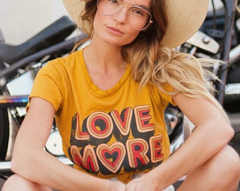 Love more tee, Positive graphic tee, Vintage Tee, Peace,Retro love, graphic tee womens, Vintage style, Love peace, love shirt,
