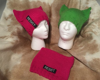 READY to SHIP - Pink or Green Pussyhat - #pussyhat - with optional RESIST label