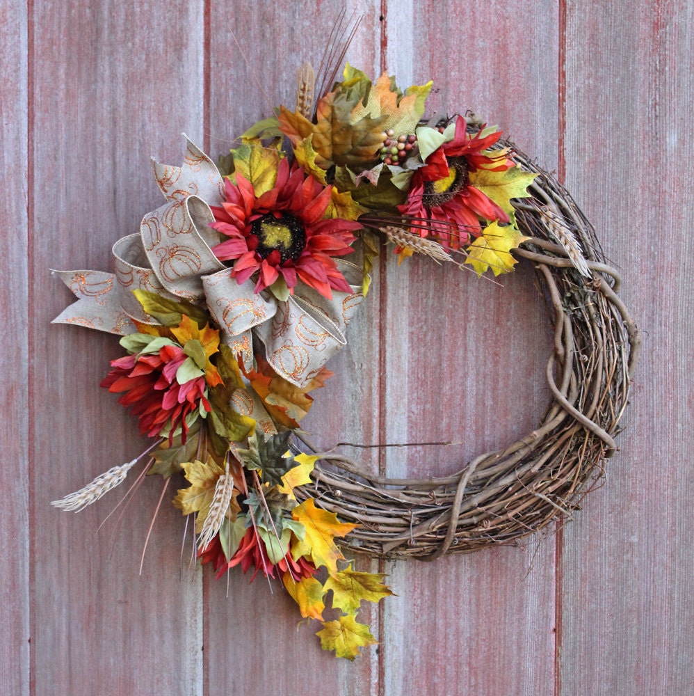 Autumn Grapevine Wreath Fall Grapevine Wreath Sunflower