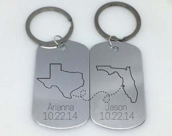 Friendship Keychain, Long Distance Relationship, Long Distance Keychain, Any States or Country, Engraved Keychain, Deployment Keychain